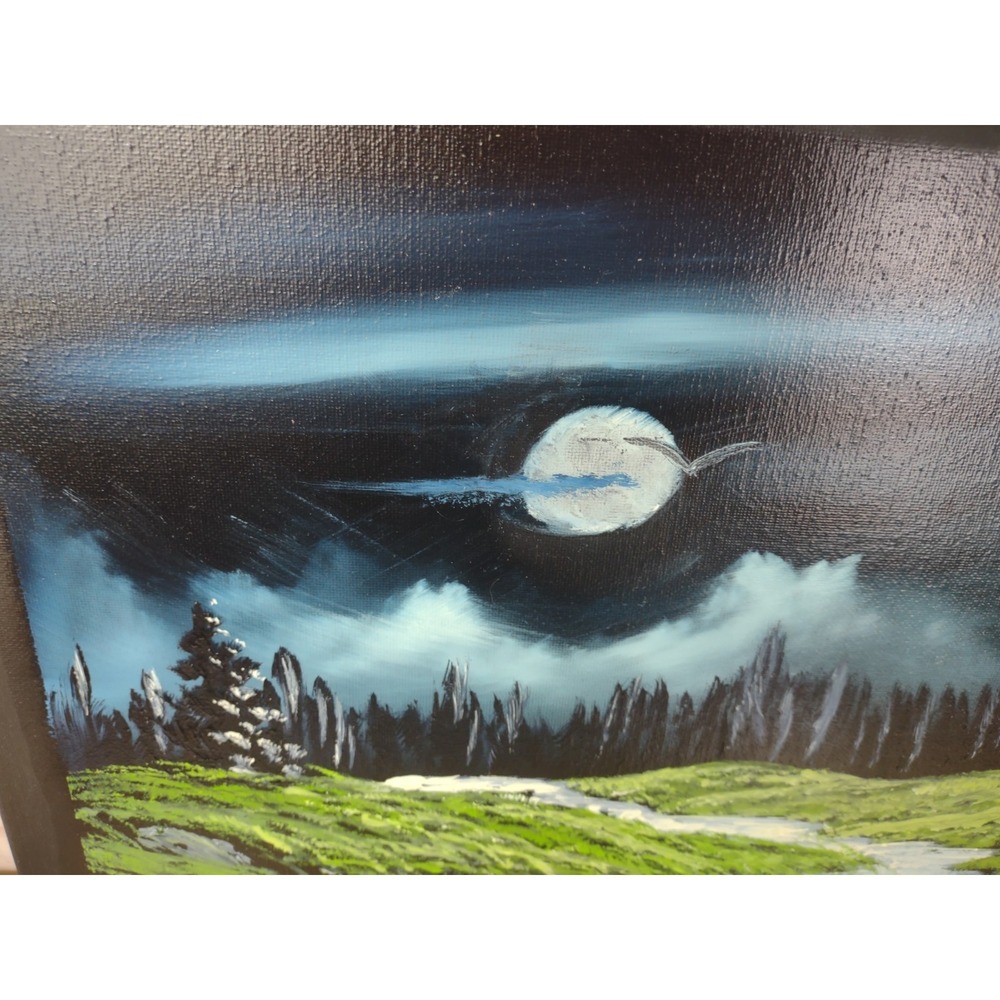 Acrylic Moonlight Forest Landscape Painting Canvas Signed Original 16x20 Oregon